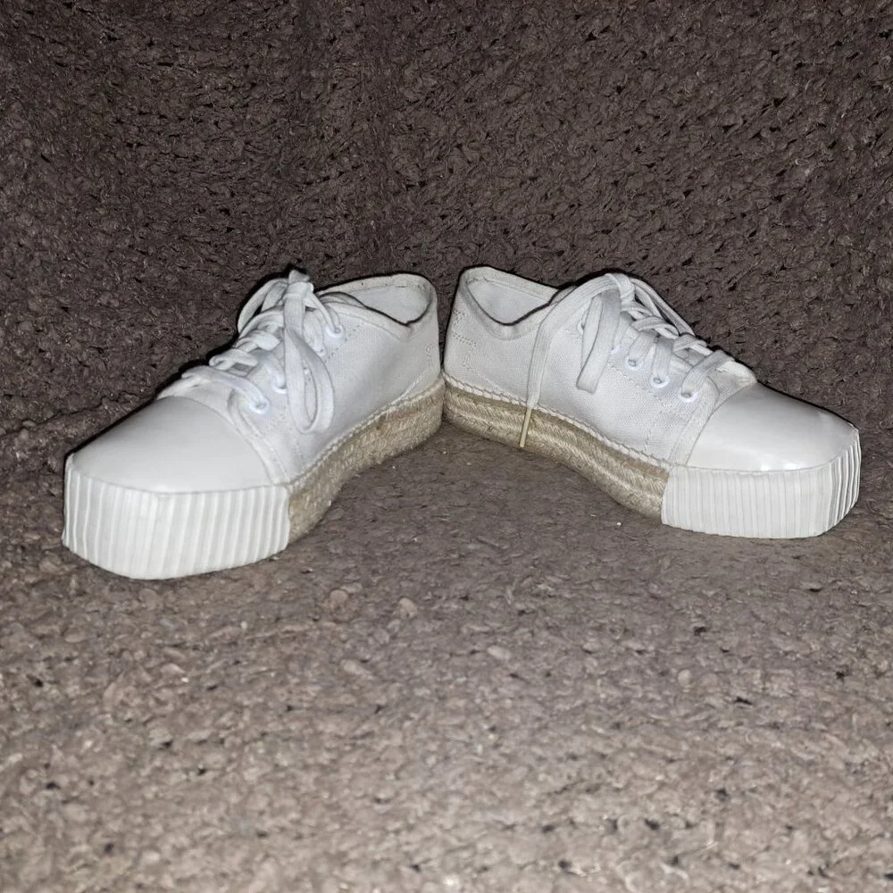 PALM ANGELS-Off White-Ivory Canvas Espadrille Sneakers-Lace Up-Sz 36-Excellent